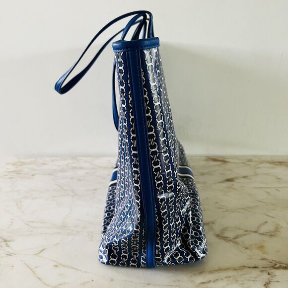 TORY BURCH Blue White Stripe Gemini Link Tote Bag - Picture 6 of 9